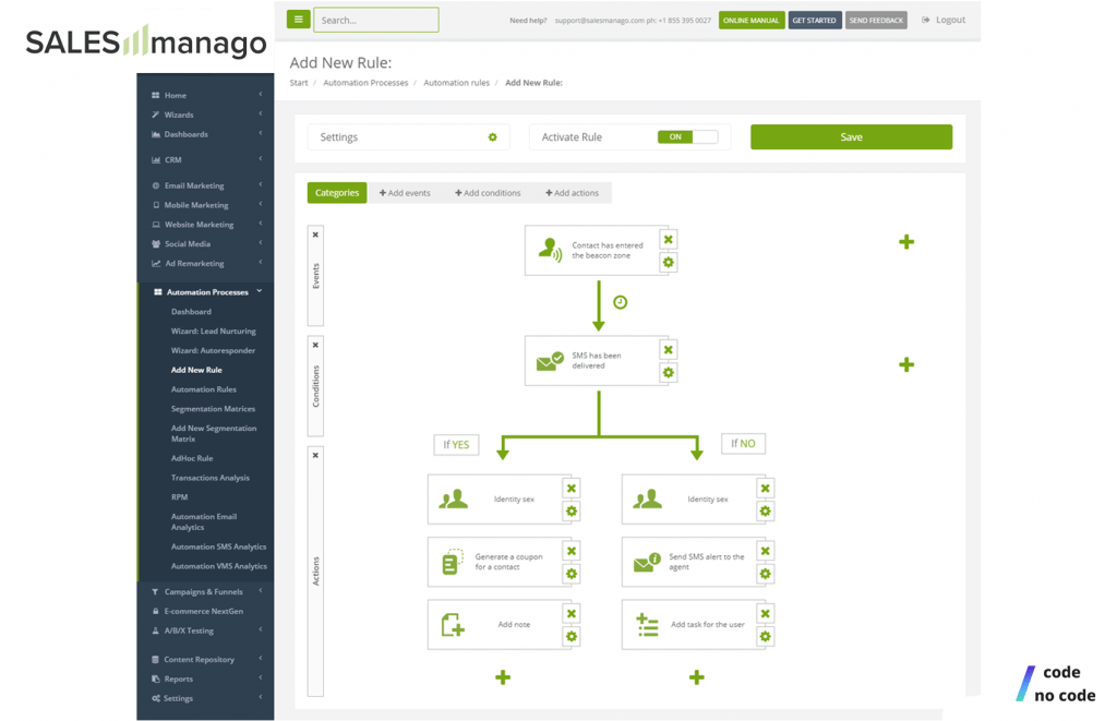 the ui of sales manago, a no code sales management tool