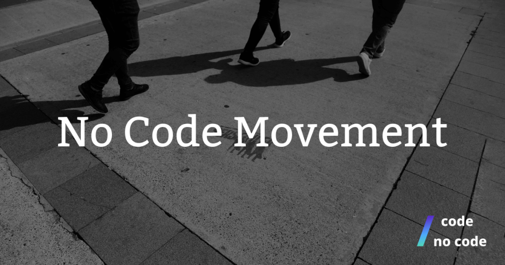 three people walking with the text no code movement