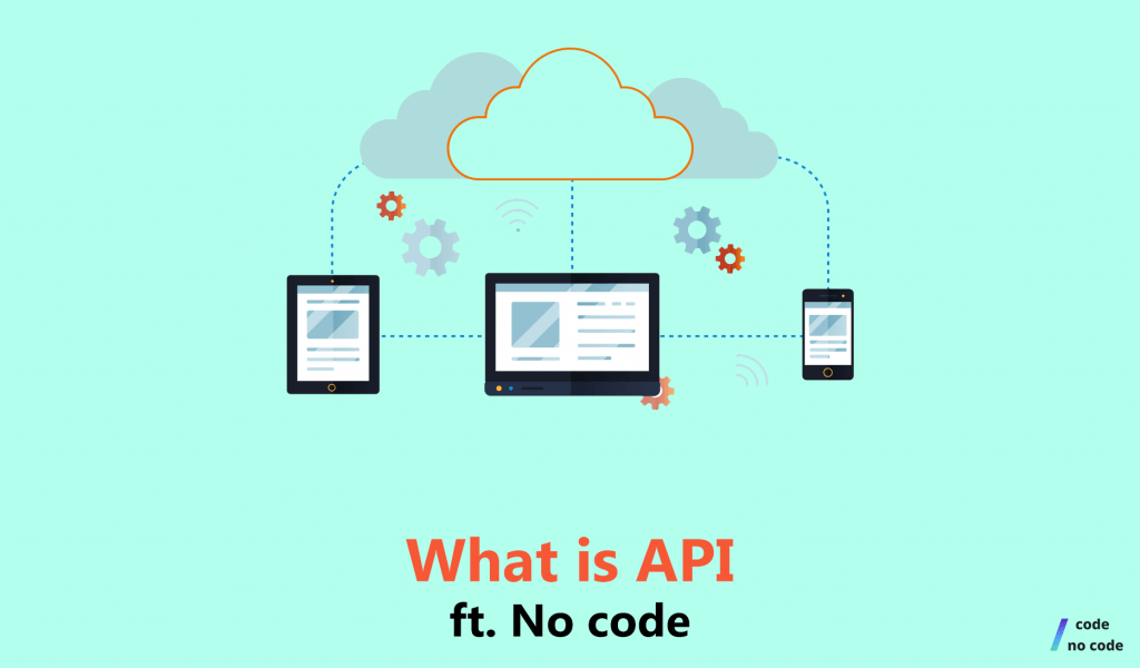 Visualisation showing how multiple apps and devices can be connected with a No Code API