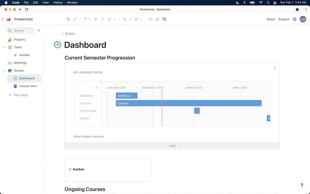 screenshot of Coda, a no code project management tool