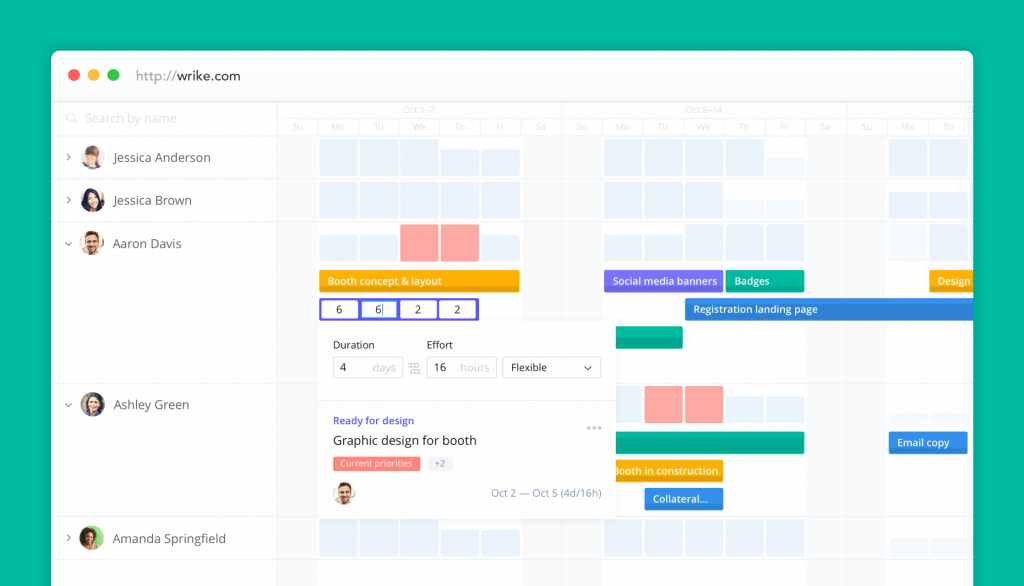 screenshot of wrike, a no code project management tool