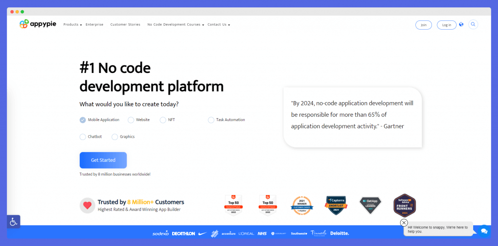 Appy Pie, No Code software development tool