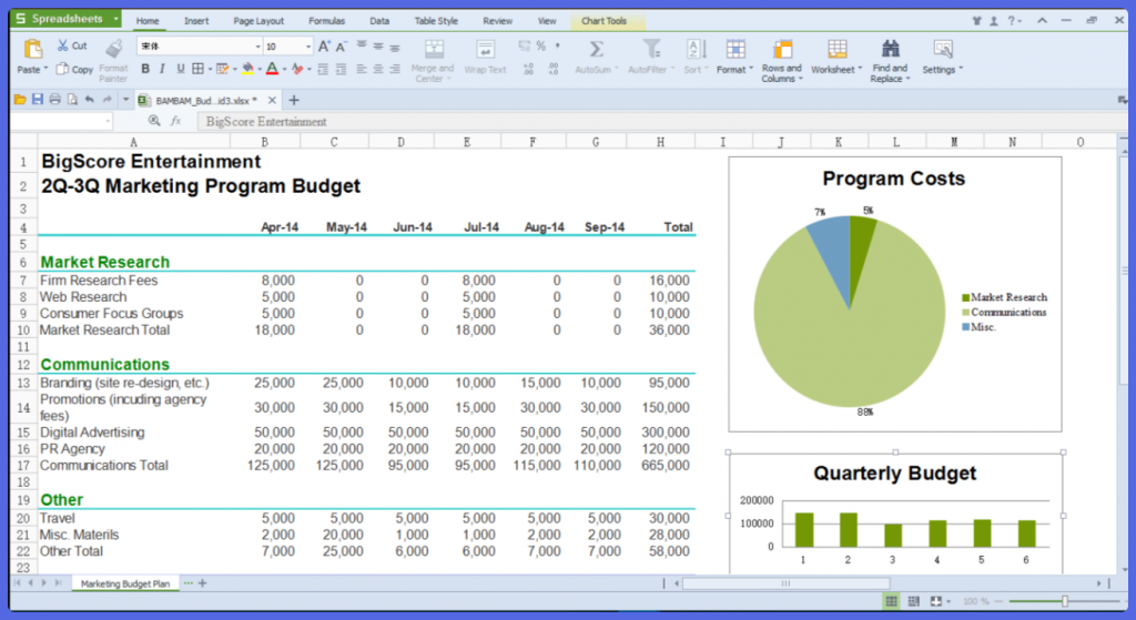 WPS Office spreadsheet app desktop version