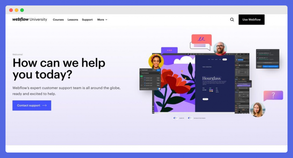 webflow support landing page