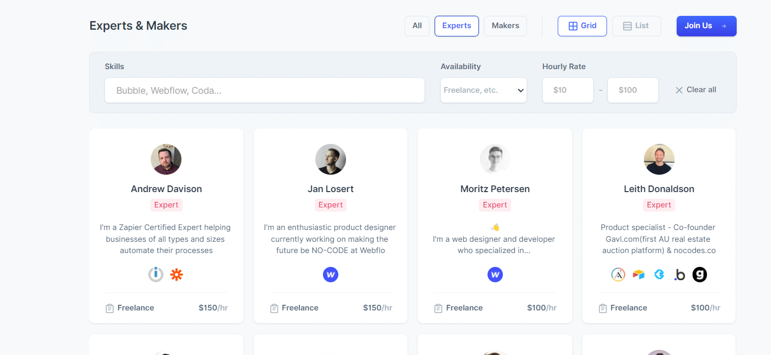 screenshot of Nu Code experts, a No Code community