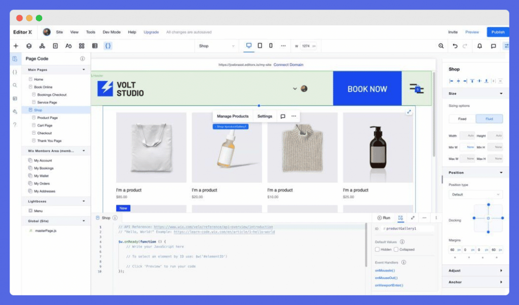 editor x used to build an ecommerce website