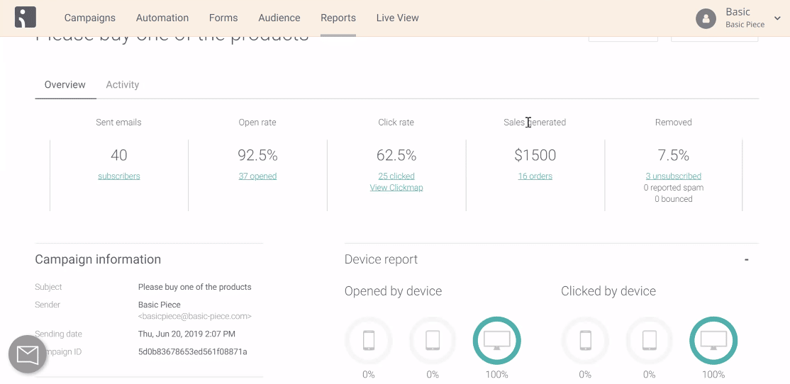 the dashboard of omnisend, one of the competitors of mailchimp