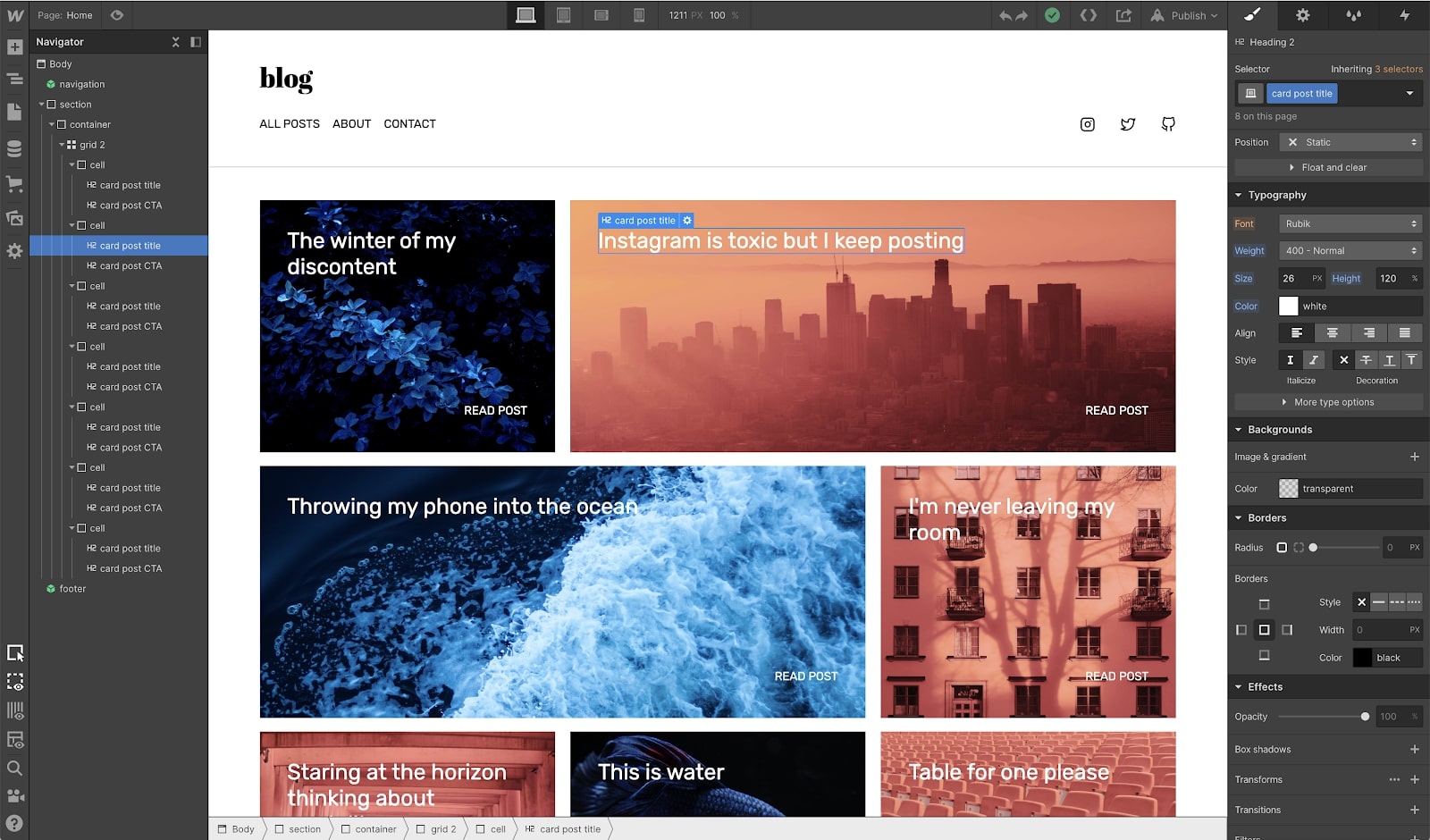 ui of webflow, a wordpress competitor