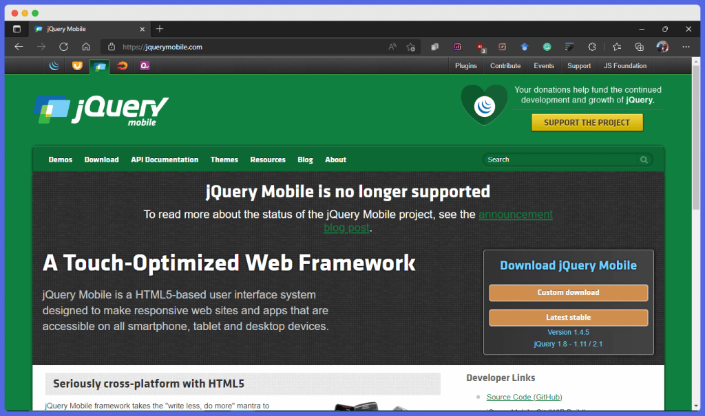 jQuery mobile is no longer supported