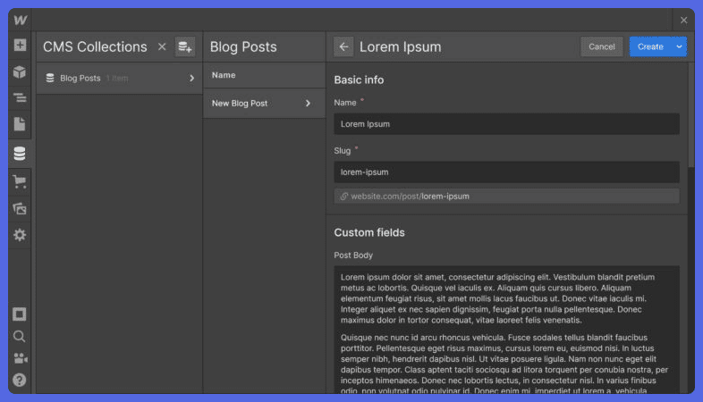 webflow dashboard