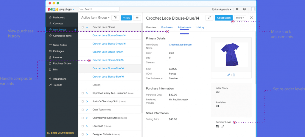 Tracking inventory levels with Zoho Inventory