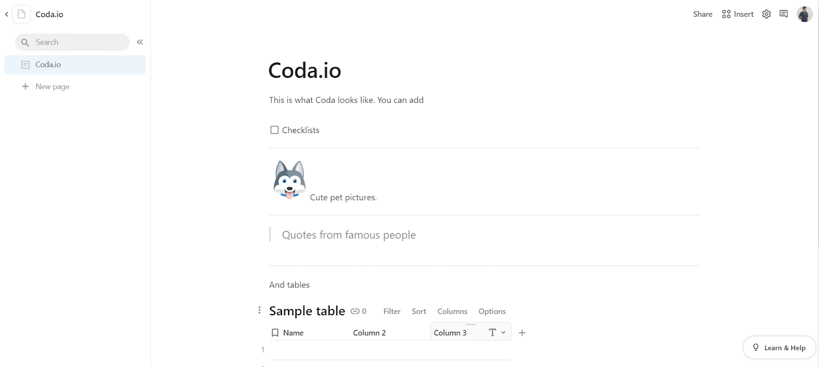 the UI of coda