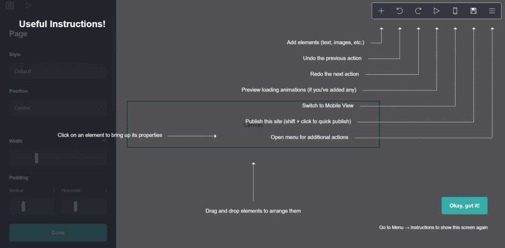 Menu - one of the 3 main elements of Carrd