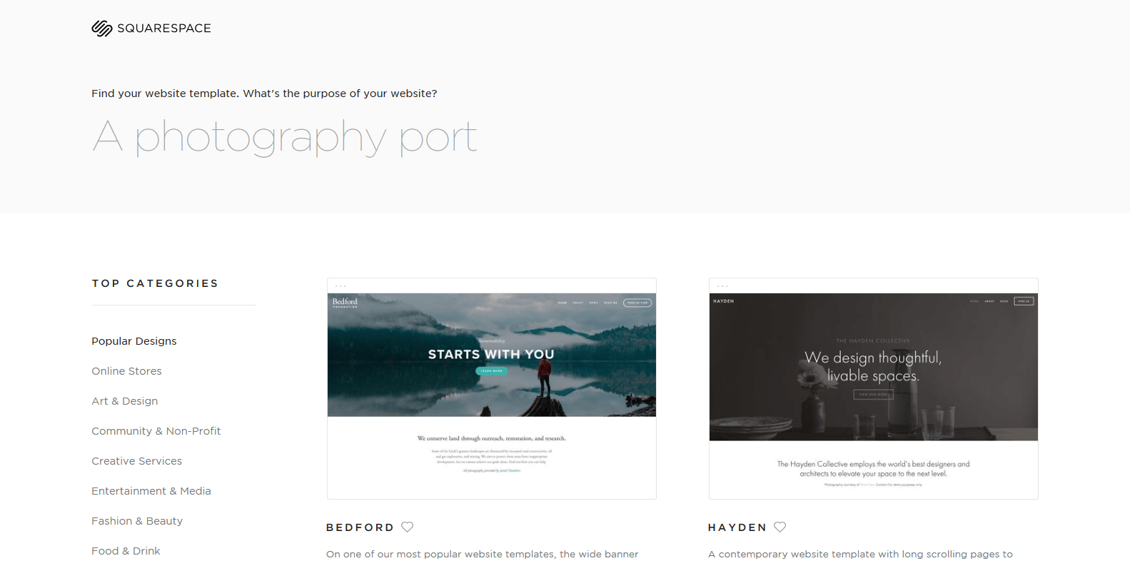 screenshot of squarespace, a wordpress competitor