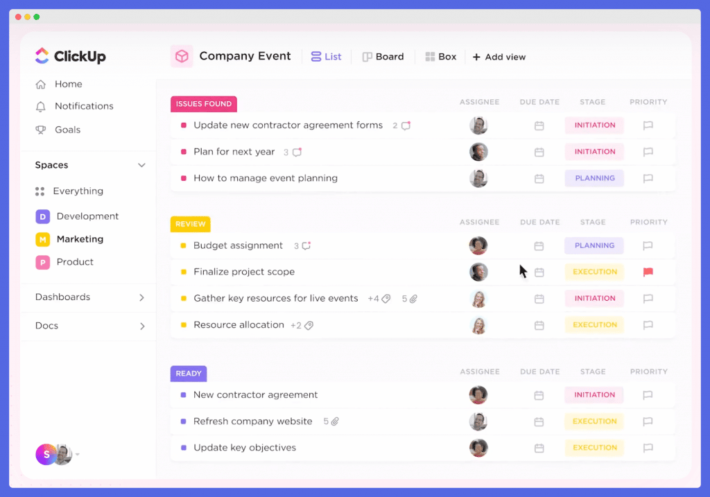 clickup project management dashboard