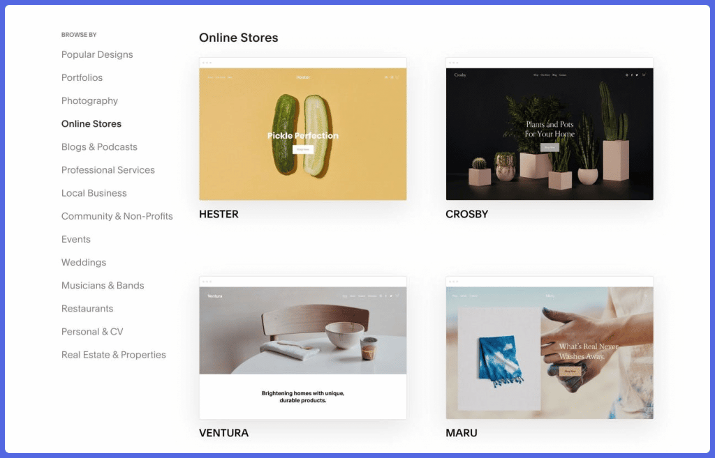 Webflow vs. Squarespace: Squarespace eCommerce