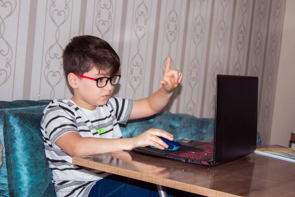 A child participating in e-learning