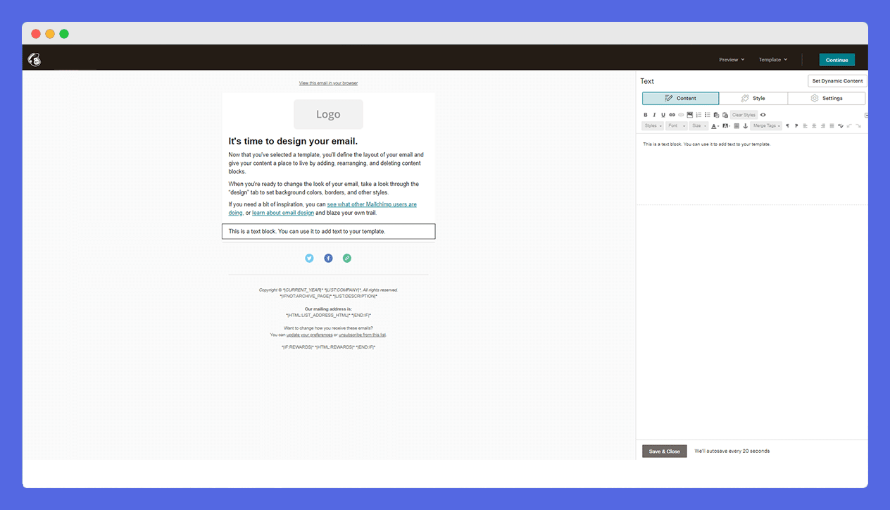 mailchimp classic builder UI