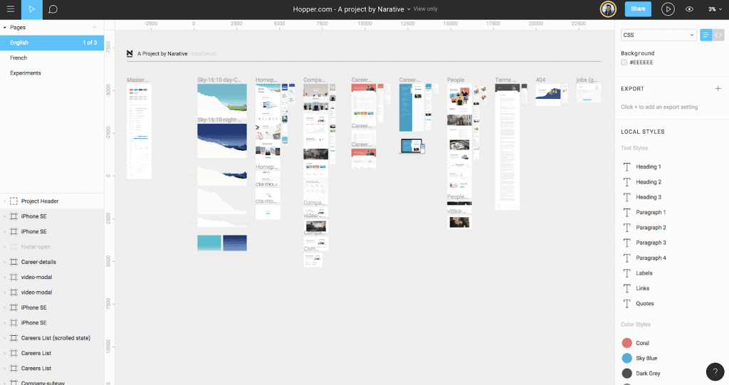 UI of Figma, a no code design tool