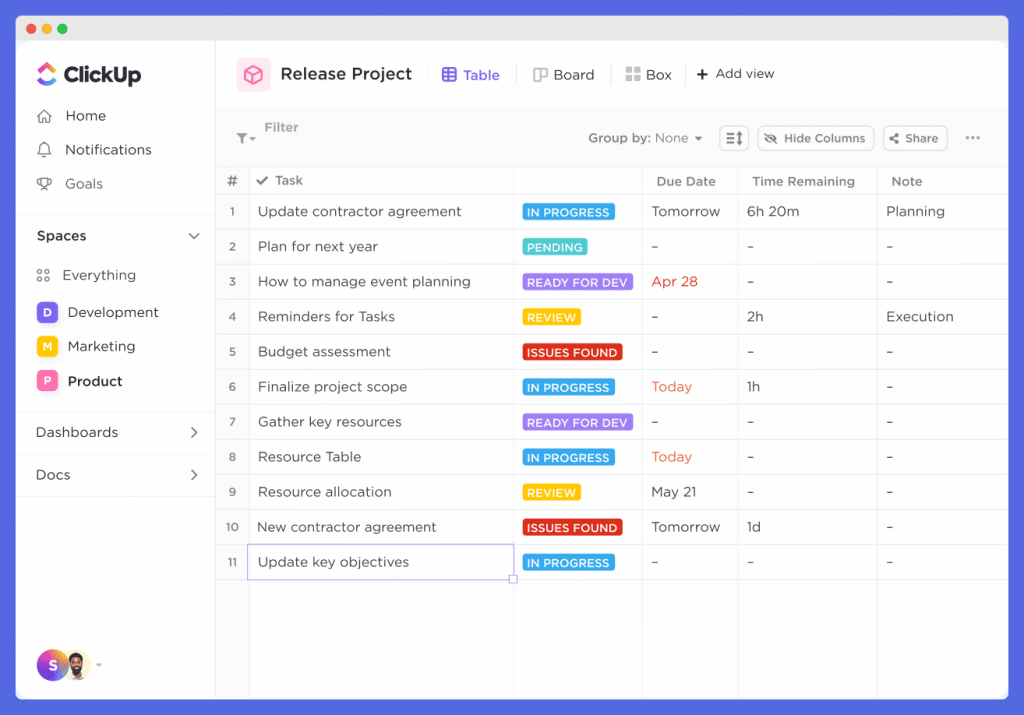 clickup table view