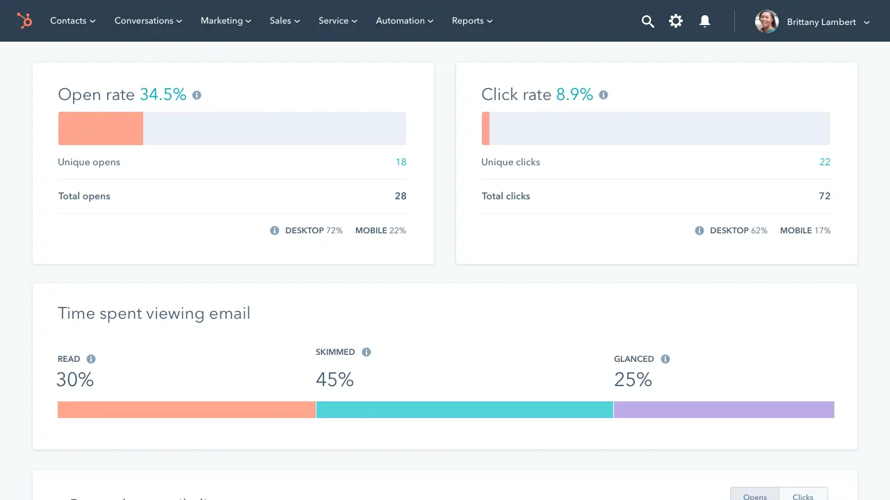 the dashboard of hubspot, one of the competitors of mailchimp