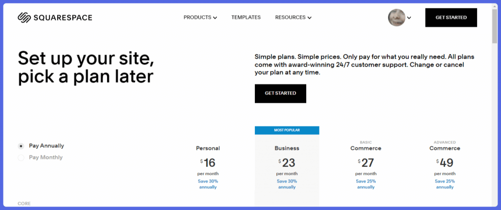 Squarespace pricing plan