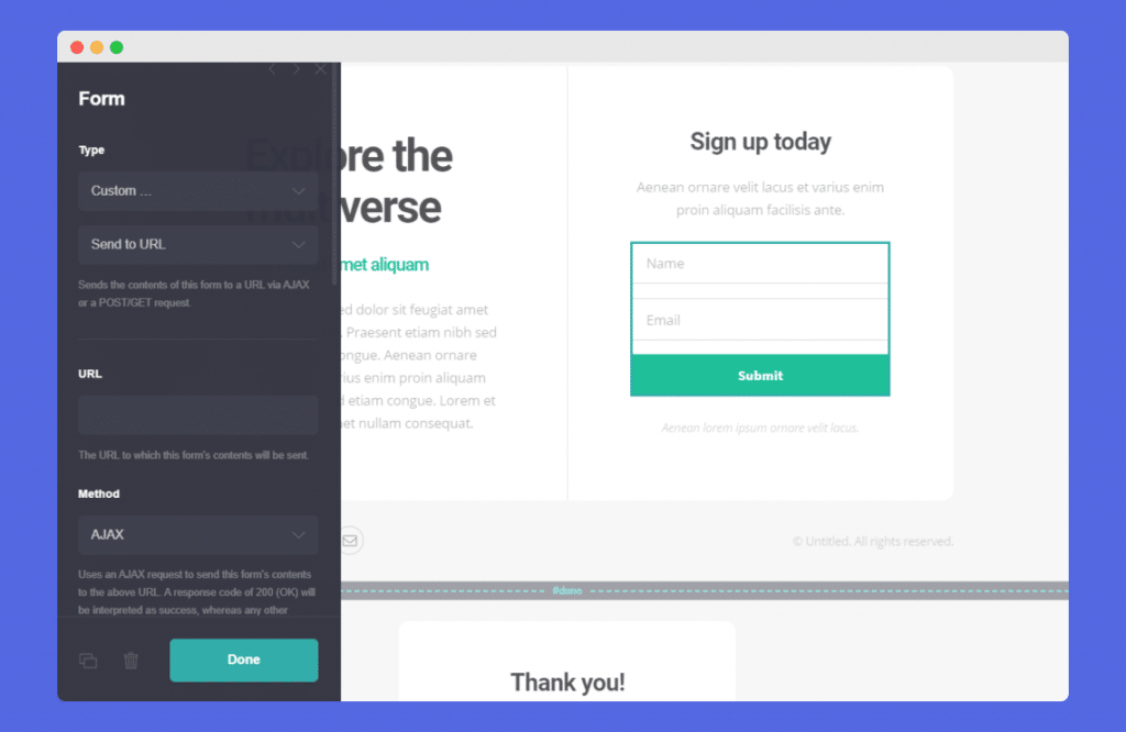 A sign-up form built in Carrd