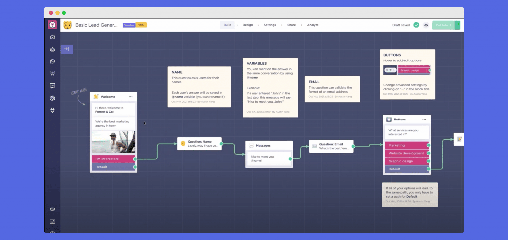 basic lead generation template flow landbot