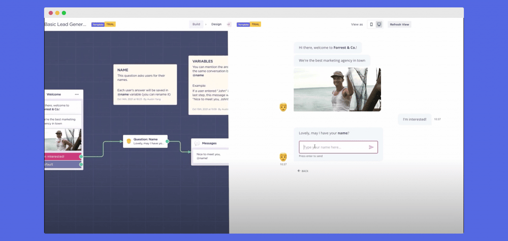 landbot chatbot flow preview