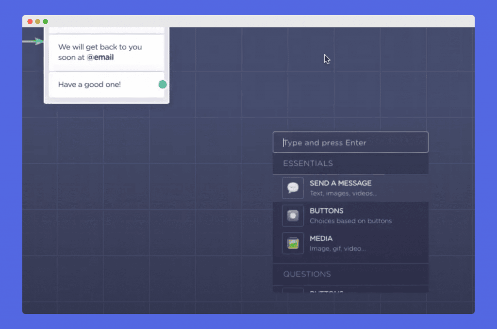 choosing a new block on landbot