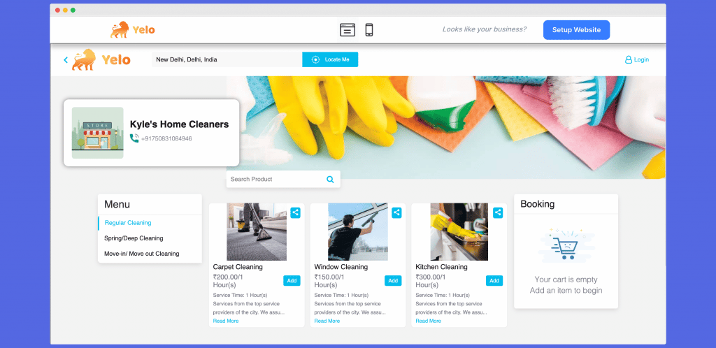 house cleaning service no code marketplace built with yelo