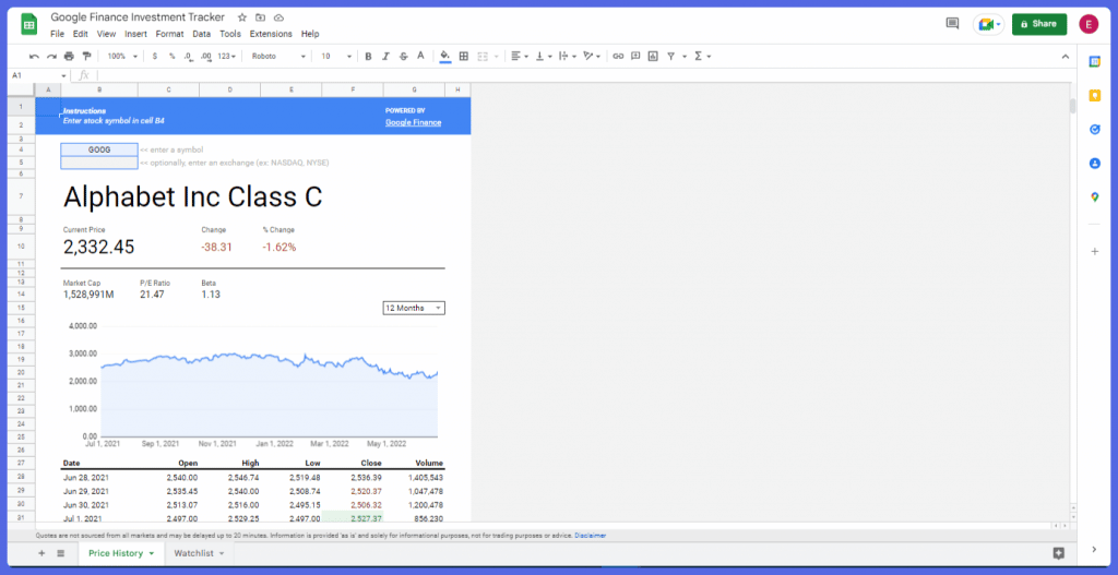 google sheets - free spreadsheet program