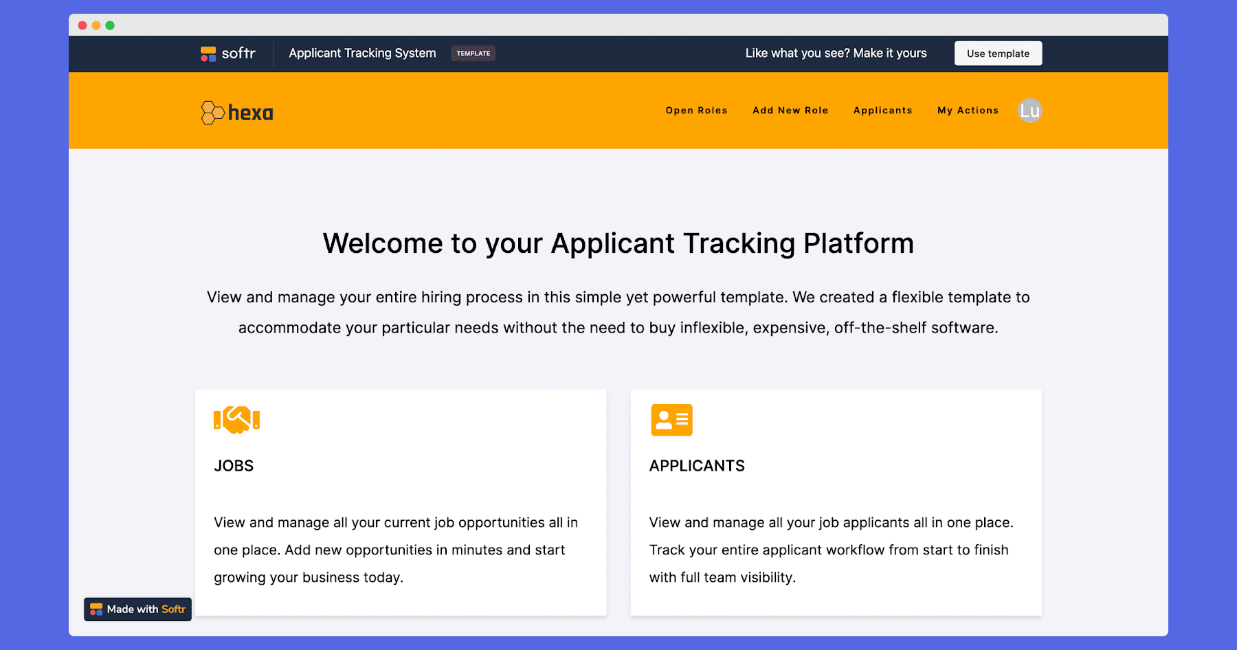 softr app template applicant tracking platform
