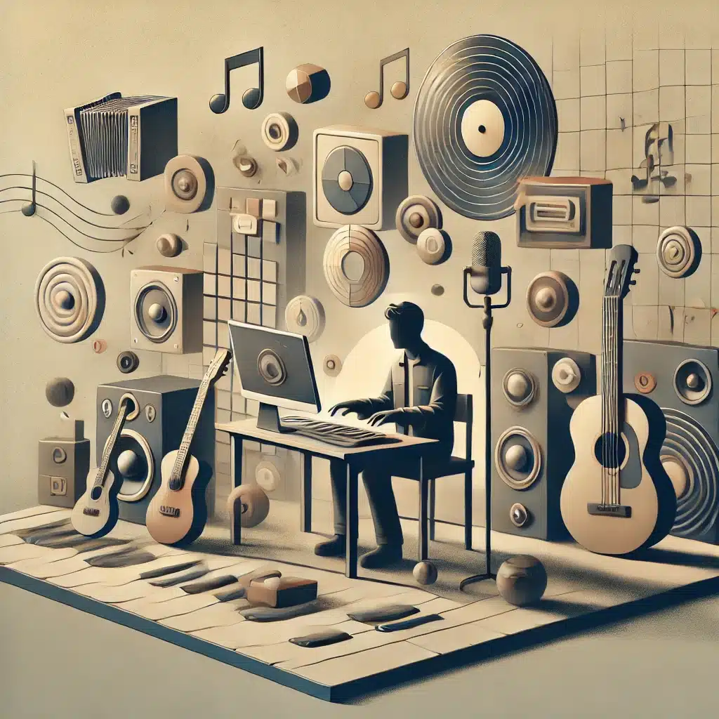 Person creating music at a computer illustration