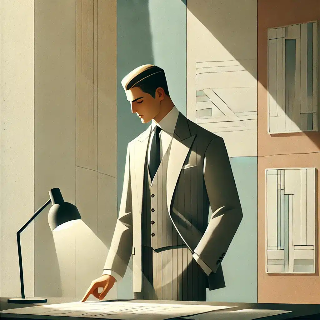 Businessman looking at a desk illustration